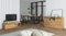 Skraut Home - Wohnzimmermöbel-Set | Tisch 200 Rand Schwarze U-Beine 10 Personen | Lowboard 120 | Sideboard/Buffetschrank 140 | Eiche und Schwarz | Industrieller Stil