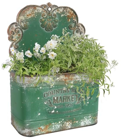 All Chic Wand-Pflanzgefäß aus Metall, rustikaler Metall-Pflanzgefäß, Wandhalterung, Pflanzgefäß, für den Außenbereich, für Bauernhaus, Gartendekoration (grün)