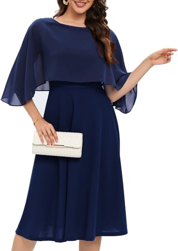 Navy Italian Birthday Prom Dress Women Plus Size Cape Dress with Chiffon Overlay Cocktail Party Wedding Guest Formal Dresses Navy XL