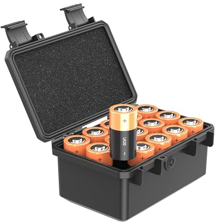 KIWIFOTOS 15 scomparti per batterie tipo D, resistente IP67, impermeabile, LR20/D/AM1, porta batterie alcaline per uso domestico, campeggio, giocattoli, radio giardino (batteria non inclusa)