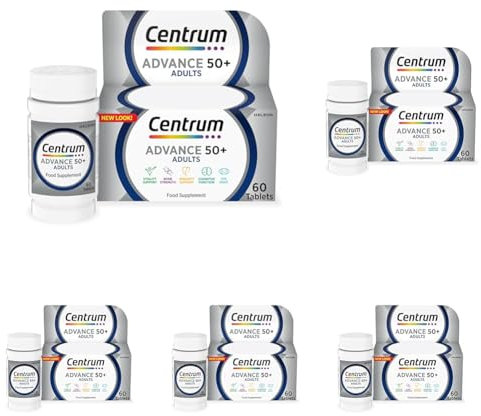 Centrum Advance 50+ Multivitamin Tablets for Men and Women, Vitamins with 24 Essential Nutrients Including Vitamin C, D and Zinc, 60 ct (Packaging and Tablet Colour May Vary Slightly) (Pack of 5)