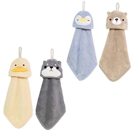Ciieeo Bonito Juego De Toallas De Mano 4 Piezas Diseño De Animales Toallas De Vellón para La Oficina Y El Hogar