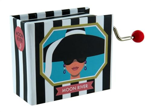 Lutèce Créations Carillon/Scatola Musicale a manovella di Cartone Illustrato a Forma di Libro con meccanismo Musicale 18 Note - Moon River (Henry Mancini)