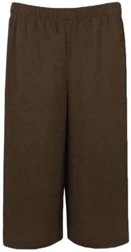 FAIRY BOUTIQUE Womens 3/4 Three Quarter Cropped Trousers Ladies Plain Elasticated Waist Wide Leg Crop Pants Culottes Brown