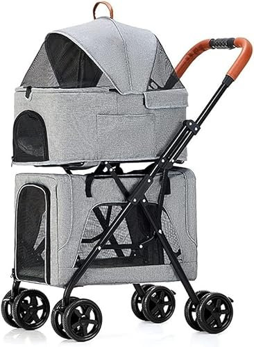 Kinderwagen Leichte Haustier-Buggys Hundewagen Doppelter Haustier-Buggy für Hunde und Katzen Atmungsaktiver Reiseträger 4-Rad-Haustier-Buggy