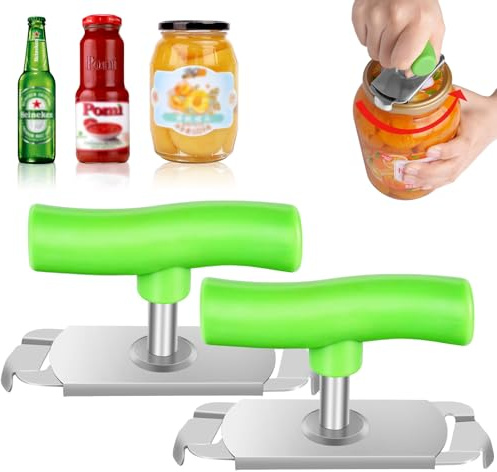 AUAUY 2 st Enkel Burköppnare för Artritiska Händer, Justerbar Med Basplatta och Halkfri Flasköppnare - Manuell Multifunktionell för Äldre och Svaga Händer (Grön)