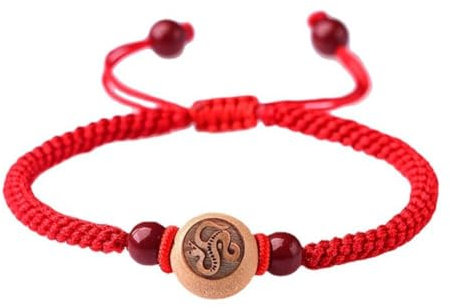 ZOUBAOQ Lot de 5 bracelets serpent pour le Nouvel An 2025 - Bracelet réglable en perles de bois - Serpent chinois - Bracelet tressé porte-bonheur en corde rouge - Bijoux pour homme et femme, Bois