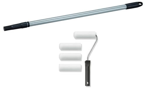 Teleskopstab 80-130cm für Farbroller inkl. Schaumwalzen-Lackier-Set 5-tlg, Lackierwalze mit Farbbügel - Malerstange, Teleskopstange, Teleskopstiel für Farbwalze, Malerwalze - BEKATEQ BE-77W