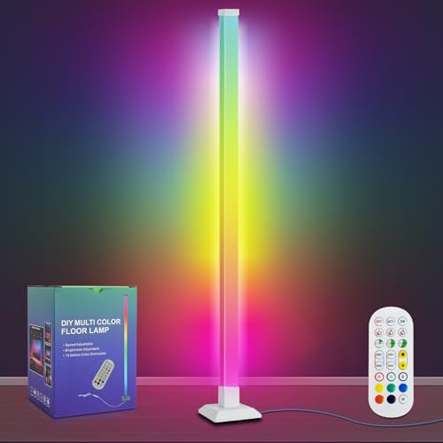 HOMELYLIFE LED Floor Lamp, 59 RGB Corner Lamp Remote Control with 16 Million Colors and Multicolour Scene Modes, Music Sync, Corner Floor Light for Living Room, Bedroom
