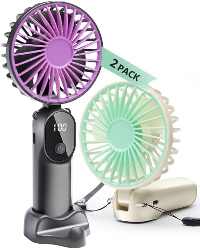 STRHAGO 2 Stück Mini Handventilatoren Akku Aufladbar,Tragbarer USB Klein Hand Ventilator Sehr Leise,LED Anzeige,6 Geschwindigkeiten,6–12 Stunden Kühle Zeit,Taschenventilator für Reisen,Draußen,Camping