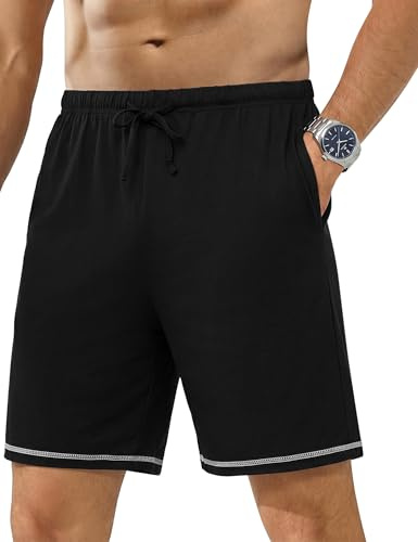 Jahetuul Pantalón Corto de Pijama Hombre de Algodón con Cordón y Bolsillos | Este pantalón corto de pijama hombre ofrece algodón suave con cordón y bolsillos para dormir y descansar en casa