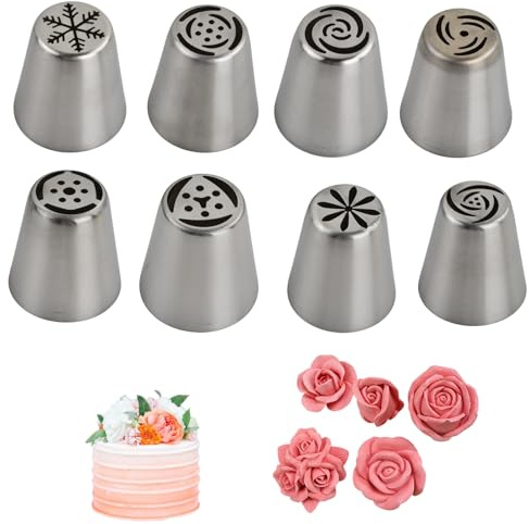 Ziyonix 8 stycken ryska spritspåsar ryska rörmunstycken ryska bakverk stora blommunstycken rostfritt stål blommunstycken för tårtdekoration, muffins