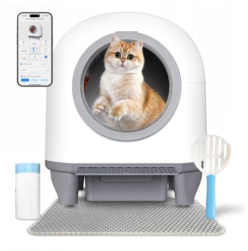 Devoko Litiere Chat autonettoyante, Litiere pour Chat Grande Capacité Améliorée Anti-Piégeage/Anti-Odeurs/Contrôle APP, Modes Auto Manuel, pour Cat Autonettoyante Nettoyage Immédiat avec Tapis