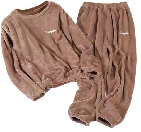 YOSUWOAI Pijama de mujer de 2 piezas de felpa tipo teddy, pijama de invierno con forro polar, juego de pijama de invierno con mangas largas, termico, ropa de noche, suéter largo, pantalones de felpa