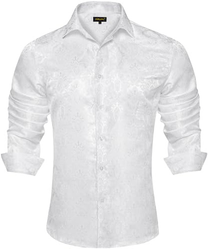 DiBanGu Mens Silk Paisley Dress Shirts,Long Sleeve Button Down Shirt Casual | Jacquard Woven,Paisley,Vintage Pattern,Formal Casual,Wrinkle Free,Durable,Regular Fit,Business Wedding Party Holiday Daily
