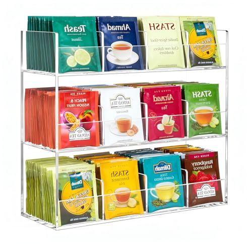 Teebeutel Organizer Acryl mit 3 Ebenen & 12 Fächern – Platz für bis zu 216 Teebeutel, Transparente Tee Organizer Teebeutelbox Teebeutelhalter Teebeutelen Aufbewahrung für Tee, Kaffee & Zuckerpäckchen