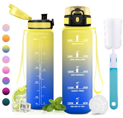 JAPORIA Borraccia 500ml, Bottiglia con Marcatori Temporali, a Prova di Perdite, Borraccia con Filtro, Bottiglia Acqua senza BPA, per Scuola, Studenti, Ufficio, Sport, Palestra
