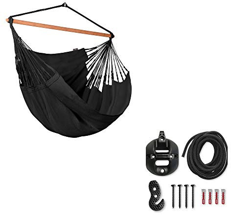 LA SIESTA® – Habana hängstol king-size fästset för avkoppling och stil: 360° vridfog, högkvalitativ bambuträ – GOTS-certifierad bomull familjer, par (Onyx)