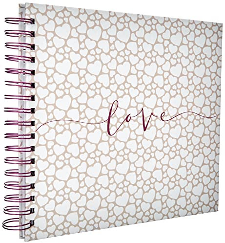 Hama Album photo à spirale Romance à personnaliser (Album Photo de Mariage ou naissance bébé, Livre d'or ou cadeau, 28 x 24 cm, 40 pages, Motif cœur, Titre Love, 80 photos 10 x 15 cm) Beige/blanc