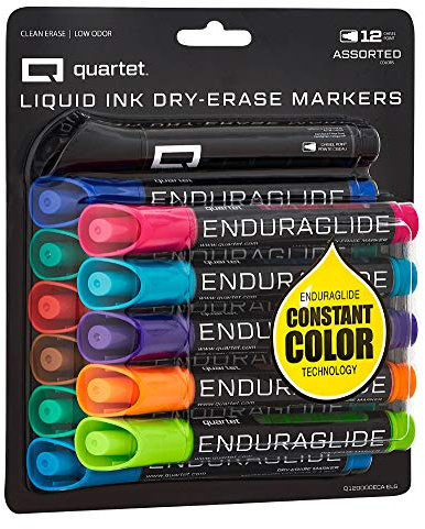 Quartet Dry Erase Markers, Whiteboard Markers, Chisel Tip, EnduraGlide, White Board Dry Erase Pens for Teachers, Home, School & Office Supplies, Assorted Colors, 12 Pack (Q120000ECA)