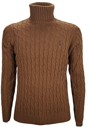 P-Club Maglione a Dolcevita Uomo Pesante Invernale A Trecce Collo Alto Blu S M L XL XXL (XL - Tabacco)