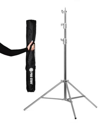 Prostuff ST-280, 2,8 m Edelstahlstativ für Fotografie mit 1/4 Zoll auf 3/8 Zoll Schraubadapter für LED-, Video- und Fotoausrüstung, Ringlicht, Softbox