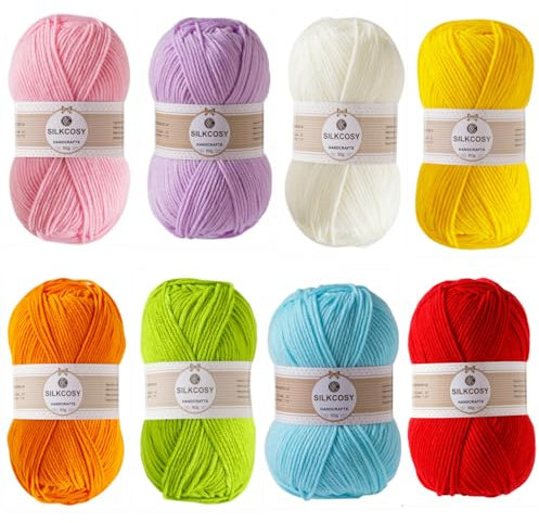 RUIYWEN 8 Rotolo Filato Acrilica Lana di Cotone Colorata per Uncinetto Maglieria Crochet Artigianato Fai da Te (50g x 8 Colori)