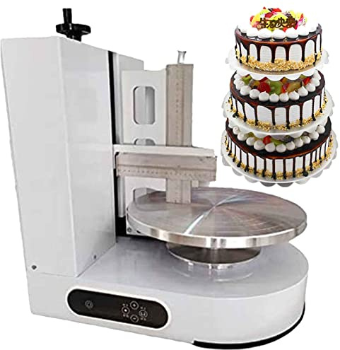 BEESOM Máquina Automática Formación Hielo para Tartas Cumpleaños, Máquina Alisadora, Esparcidor Decoración Crema, Raspador Tartas Ajustable 4 a 12 Pulgadas,White