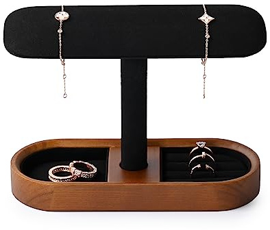 Oirlv Présentoir à Bijoux en Bois Massif Présentoir Pour Montres Rangement Pour Bijoux Rangement Pour Bagues(Noir)