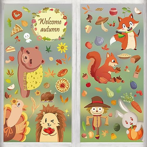 149 adesivi per finestre autunnali, decorazioni per il giorno del Ringraziamento, foglie autunnali, decorazioni per il giorno del Ringraziamento, foglie d'acero marone per finestre decorative per il