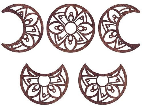 AHANDMAKER 5 Piezas de Decoración de Fase Lunar, Bohemia de Madera para Sala de Estar y Dormitorio, Flor para Colgar en la Pared