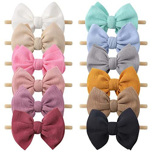 yoyokid 12 PCS Hairband with Baby Girl Bows Soft Nylon Baby Headbands and Bows Hair Accessories for Newborn Infant Toddlers Kids