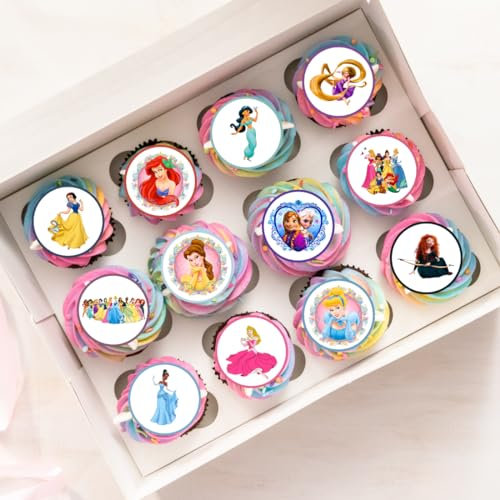 PRECUT Princess Cupcake Toppers, Edible Cake Topper, Party Decorations, Magical Birthday Girl Gifts (Pack of 12-5cm Discs)