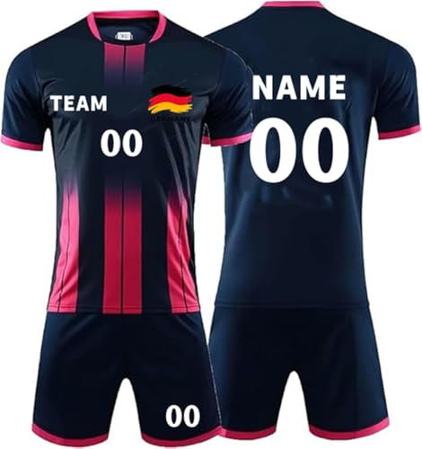 Custom Trikot T-Shirt Shorts 2 Teiliges Set Jeder Name Nummer Team - Personalisiertes Fußballtrikot Kinders Erwachsene Fusstball Geschenke für Jungs