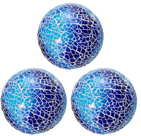 QUARKZMAN 3pz Palle Decorative in Vetro 8cm Sfere Centrotavola Sfere a Mosaico in Vetro per Decorazione Ciotole Vasi Tavolo Pranzo Festa, Profondo Blu