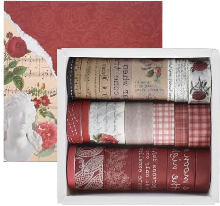 Cleminsta 20 Rollen Retro Washi Tape Set, Vintage Pflanze Blume Scrapbook Zubehör Set, Masking Tape Dekoratives Klebeband für Scrapbooking, Bullet Tagebuch, Geschenkverpackung (altmodisches Rot)