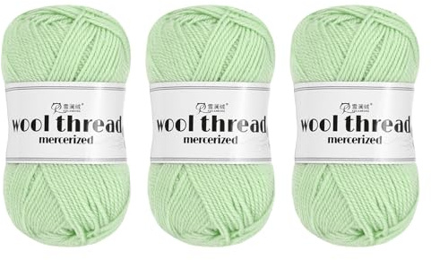 Rebower Wool Yarn,100% Wool Soft Knitting Yarn [for Hand DIY Bag Cushion Crocheting Knitting Project Home Decor] -3 Skeins of 150g/5.29oz(Per Skein 50g/109yards)/Slight Green