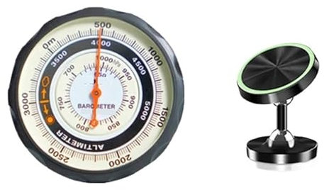 YDYAENIO Barómetros Barómetros de Esfera Redonda de Metal, altímetro mecánico Profesional de Alta precisión, barómetro, barómetro montado en el Coche(Altimeter with Stand)