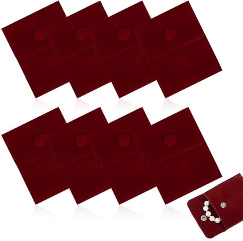 LAJUP 8 Pz Sacchetti per Gioielli In Velluto, 7x7cm Sacchetti Regalo In Velluto Quadrati con Bottone A Pressione per Bracciale, Orecchini, Collane Ad Anello, Rosso Scuro