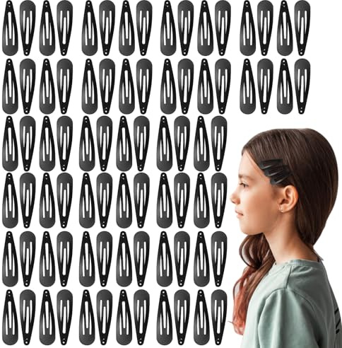 Bighan Hair Clips, 80 Pcs 2 Inch Metal Snap Hair Clips for Little Girls Baby Kids, Colorful Small no-slip Barrettes Girls' H air Accessories - Black
