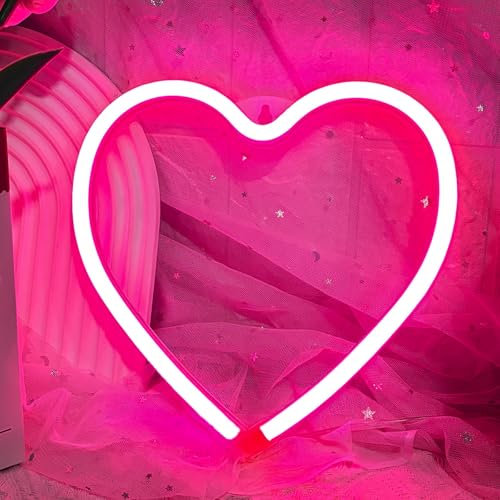 Rosa Herz LED Neon Schild, Love Heart Leuchtschilder Batterie oder USB Betrieben, Romantische Neonlicht Neonschilder Leuchtreklame für Wanddekoration, Valentinstag, Schlafzimmer, Party, Hochzeit (S)