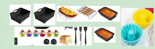 Heißluftfritteuse Zubehör 20 Stück, Airfryer Zubehör für Cosori 8.5 L Double Stack, Kompatibel mit Cookwise 9L & Russell Hobbs 9L Heißluftfritteuse, Silikonform Set mit Grill und Brotbackblech