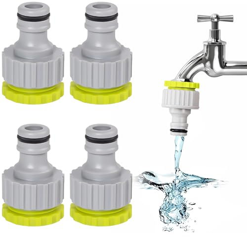 DIELOVEHUA 4 Piezas Conectores de Grifo de Jardín, 1/2 Pulgadas 3/4 Pulgadas 2 en 1 para Grifo de Jardín, Adaptador Grifo Manguera, Conexión Rápida y Fácil, para Lavado y Jardinería
