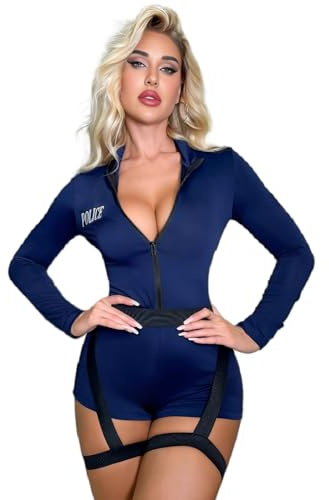 JasmyGirls Disfraz de policía de Halloween para mujer, traje de cosplay de policía de anime para adultos, Azul, Medium