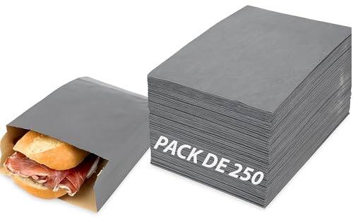 250 Bolsas Papel Kraft Negras 12+5x18cm – Bolsitas Bocadillo Medianas, Bolsas Planas para Regalos, Pan, Saco Negro Compostable, 60g/m², Biodegradables