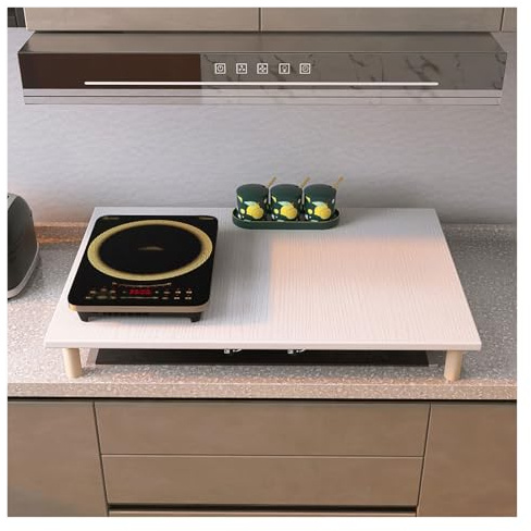 tapa encimera gas Placa de cubierta para cocina de gas con patas, cubierta de madera blanca para estufas de gas individuales o dobles, estante de almacenamiento(31.5x19.7x3.8in/80x50x9.6cm)