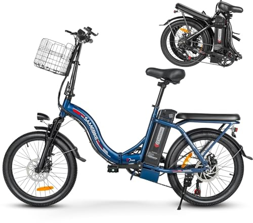 SAMEBIKE CY20 Bicicleta Eléctrica Plegable Urbana 20 para Adultos con Batería Extraíble 36V 12Ah y Cesta Delantera (Azul Oscuro)