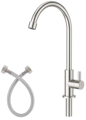 CREA Kaltwasserhahn Küche,Hochdruck Küchenarmatur Edelstahl, Wasserhahn Kaltwasser, Armatur Kaltwasser für Küche oder Garten,Drehung-Spültischarmatur 360°,Wasserhahn Küche nur Kaltwasser, Edelstahl