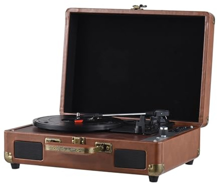 Aramox Vintage Skivspelare med USB-inspelning 33 45 78 RPM Skivspelare Inbyggda Högtalare Bärbar Fonograf för Hemunderhållning Retro Musiksystem (Brun)