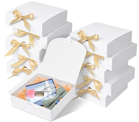 10 cajas de regalo con tapa grandes 27 x 20 x 8 cm, cajas de regalo de papel kraft con cinta, para la invitación de damas de honor para bodas, embalaje, regalo, cumpleaños, cupcakes